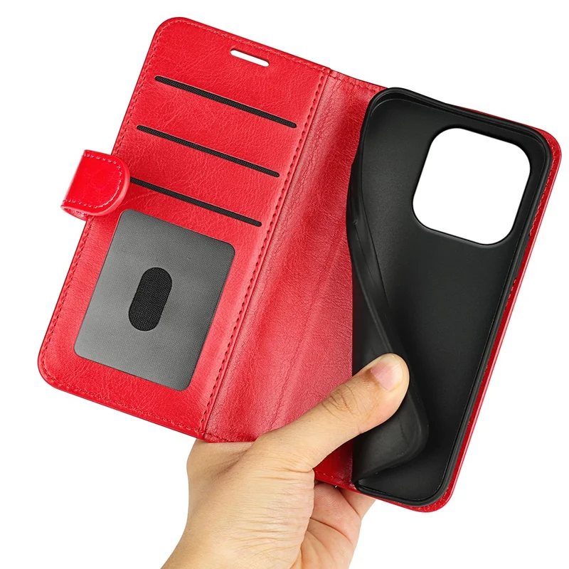 For OnePlus 15 5G Case Crazy Horse Texture Stand Leather Phone Cover - Red