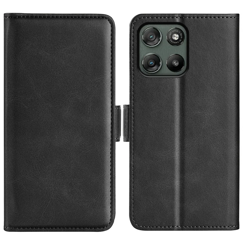 For Motorola Moto G67 Power 5G Case Calf Texture Leather Wallet Phone Cover - Black