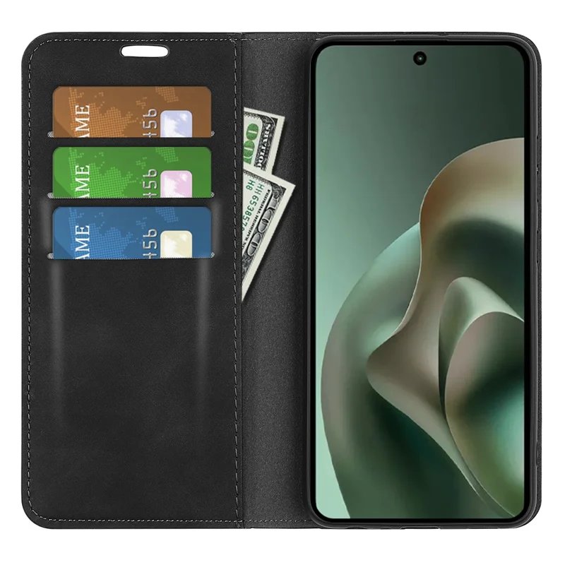 For Motorola Moto G67 Power 5G Case Skin Touch Leather Wallet Phone Cover - Black