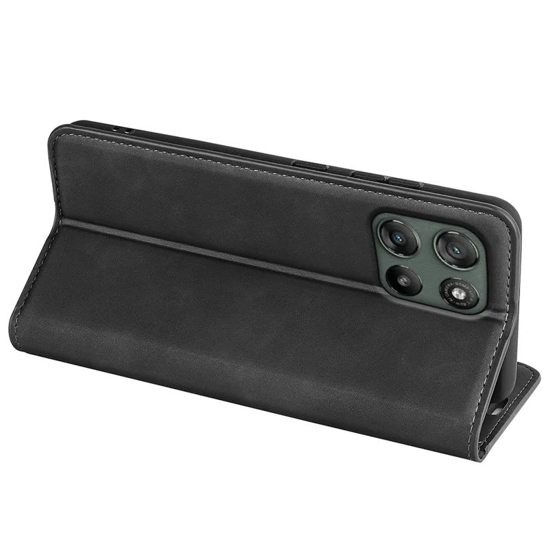 For Motorola Moto G67 Power 5G Case Skin Touch Leather Wallet Phone Cover - Black