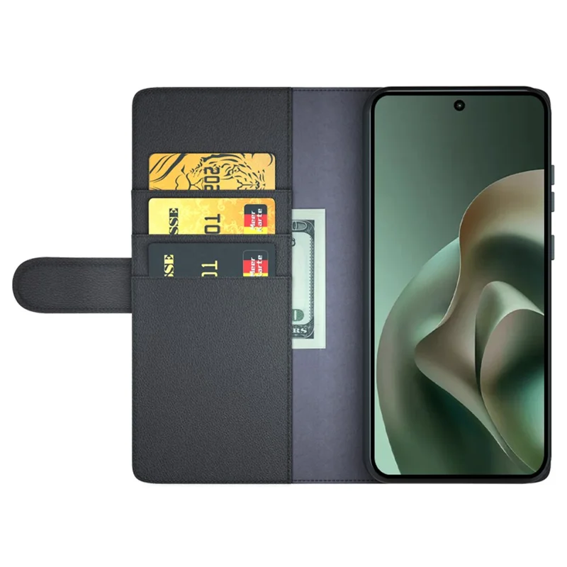 For Motorola Moto G67 Power 5G Case Genuine Split Leather Phone Cover with Wallet Stand - Black