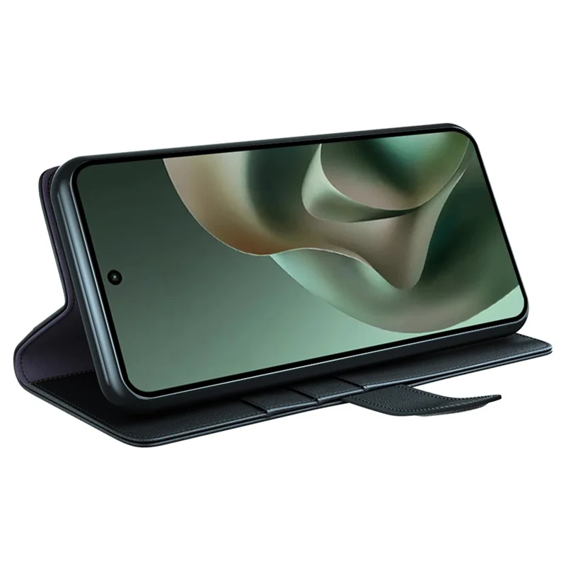 For Motorola Moto G67 Power 5G Case Genuine Split Leather Phone Cover with Wallet Stand - Black