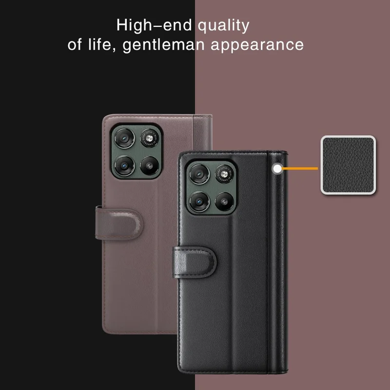 For Motorola Moto G67 Power 5G Case Genuine Split Leather Phone Cover with Wallet Stand - Black