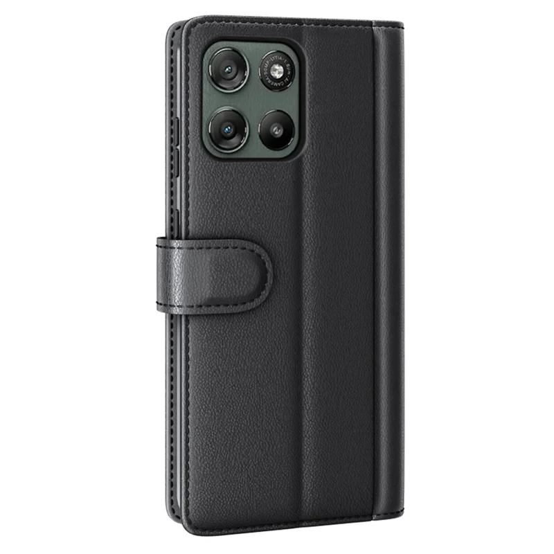 For Motorola Moto G67 Power 5G Case Genuine Split Leather Phone Cover with Wallet Stand - Black