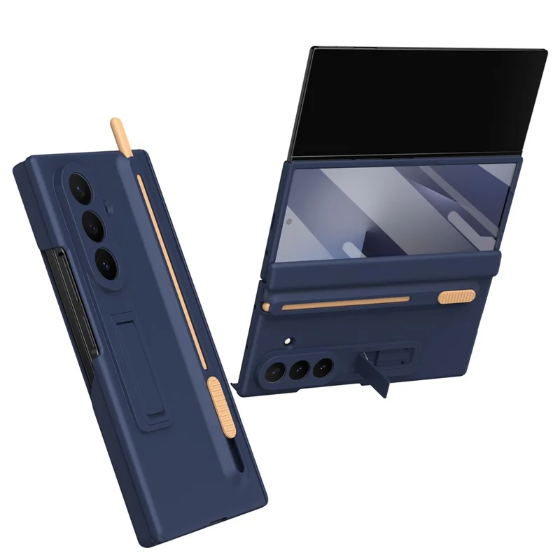 For Samsung Galaxy Z TriFold 5G Kickstand Phone Case with Tempered Glass Screen Protector and Stylus Pen - Sapphire