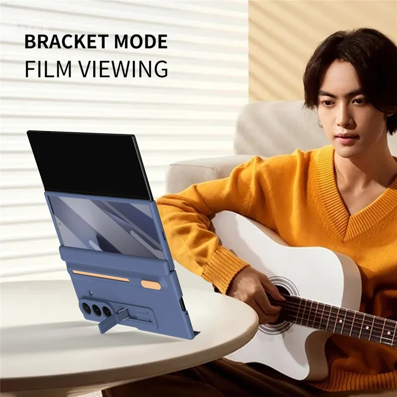 For Samsung Galaxy Z TriFold 5G Kickstand Phone Case with Tempered Glass Screen Protector and Stylus Pen - Sapphire