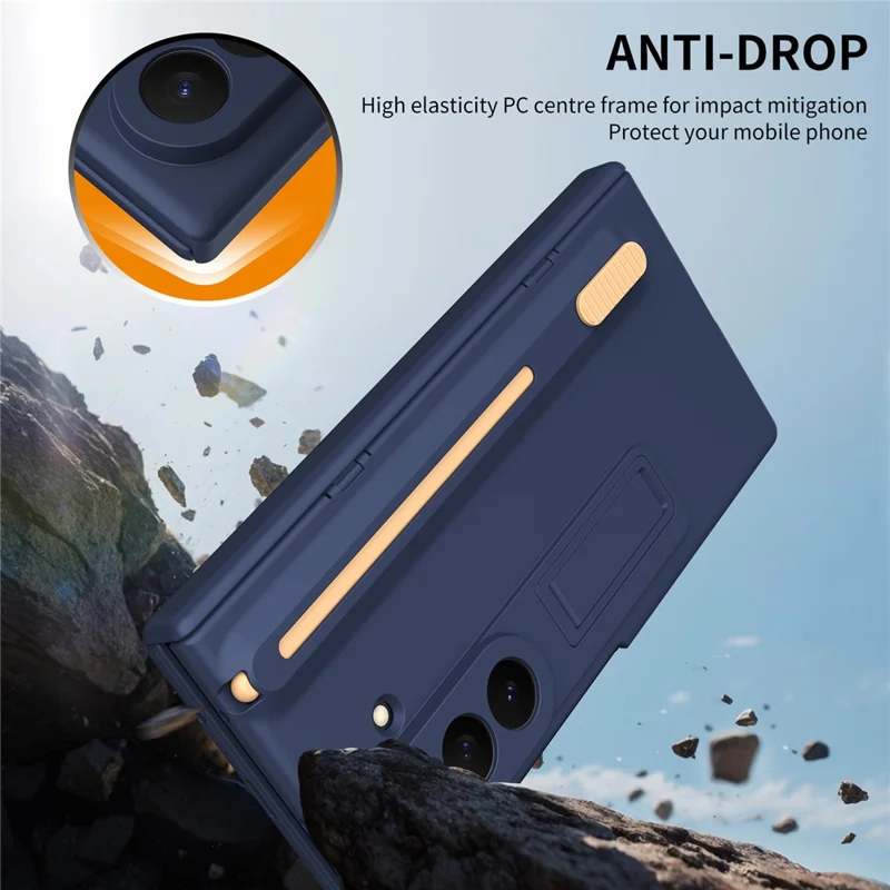 For Samsung Galaxy Z TriFold 5G Kickstand Phone Case with Tempered Glass Screen Protector and Stylus Pen - Sapphire