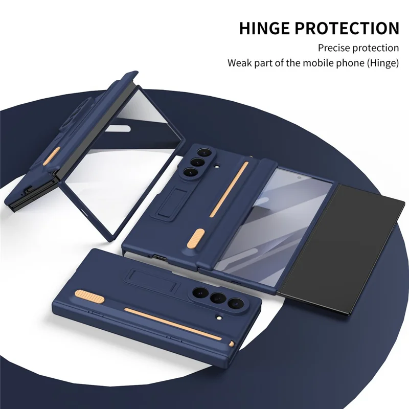 For Samsung Galaxy Z TriFold 5G Kickstand Phone Case with Tempered Glass Screen Protector and Stylus Pen - Sapphire