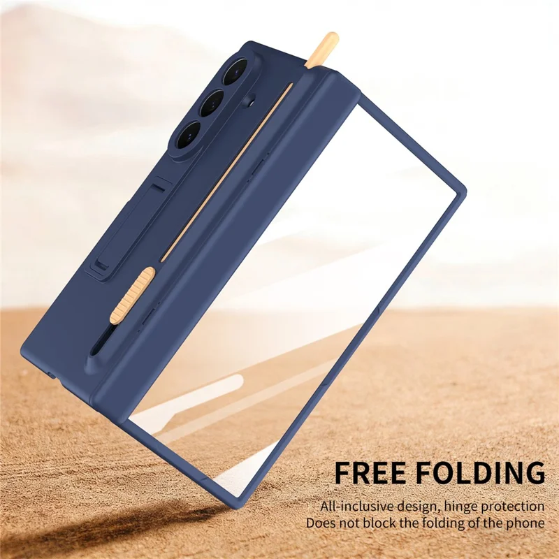 For Samsung Galaxy Z TriFold 5G Kickstand Phone Case with Tempered Glass Screen Protector and Stylus Pen - Sapphire