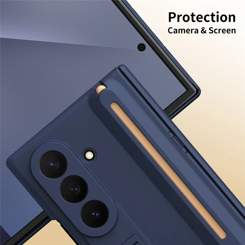 For Samsung Galaxy Z TriFold 5G Kickstand Phone Case with Tempered Glass Screen Protector and Stylus Pen - Sapphire