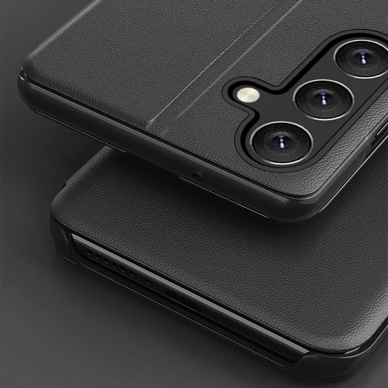 For Samsung Galaxy S26+ Phone Case View Window Folio Flip PU Leather Stand Cover - Black