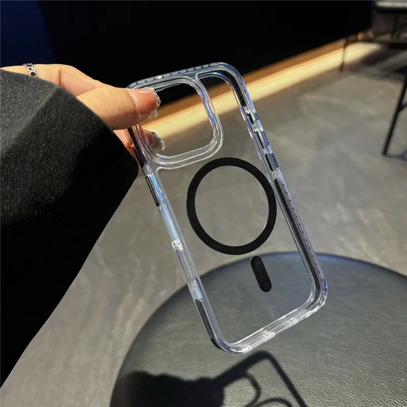 For iPhone 16 Pro Case Compatible with MagSafe TPU PC Clear Phone Cover with Metal Buttons - Blue