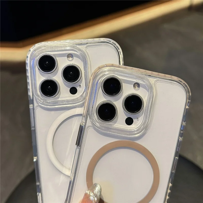 For iPhone 16 Pro Case Compatible with MagSafe TPU PC Clear Phone Cover with Metal Buttons - Blue