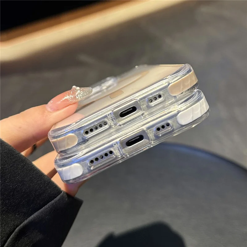 For iPhone 16 Pro Case Compatible with MagSafe TPU PC Clear Phone Cover with Metal Buttons - Blue