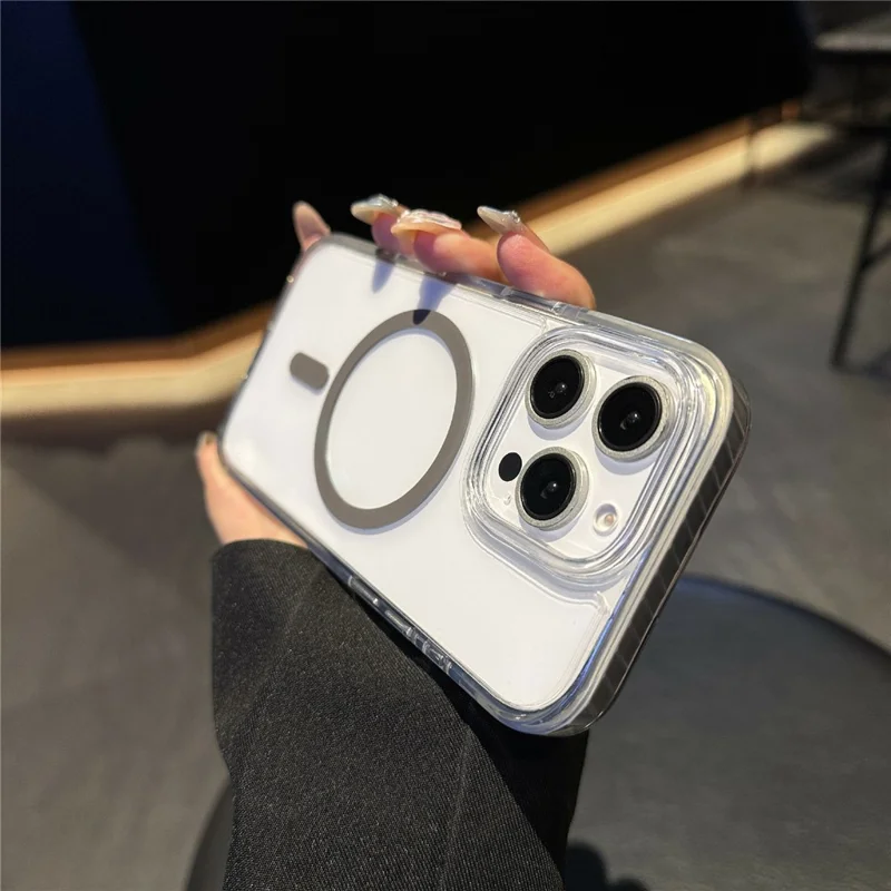 For iPhone 16 Pro Max Case Compatible with MagSafe TPU PC Clear Phone Cover with Metal Buttons - Blue