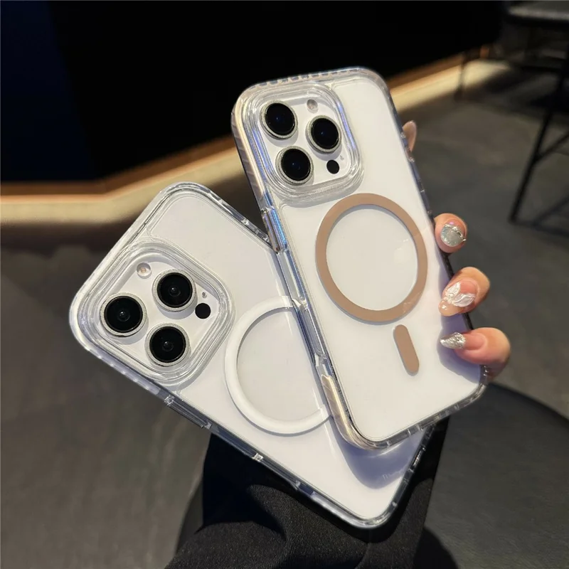 For iPhone 16 Pro Max Case Compatible with MagSafe TPU PC Clear Phone Cover with Metal Buttons - Blue