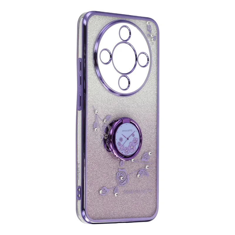 KADEM Phone Case For Honor Magic8 Lite 5G  /  X9d 5G  /  X70 5G Ring Kickstand TPU Flowers Phone Cover Gradient Glitter  - Purple