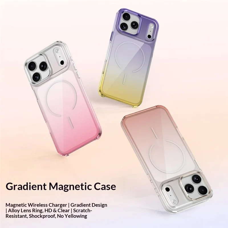 For iPhone 17 Pro Max Magnetic Case Gradient Color Hard PC Phone Back Cover - Pink