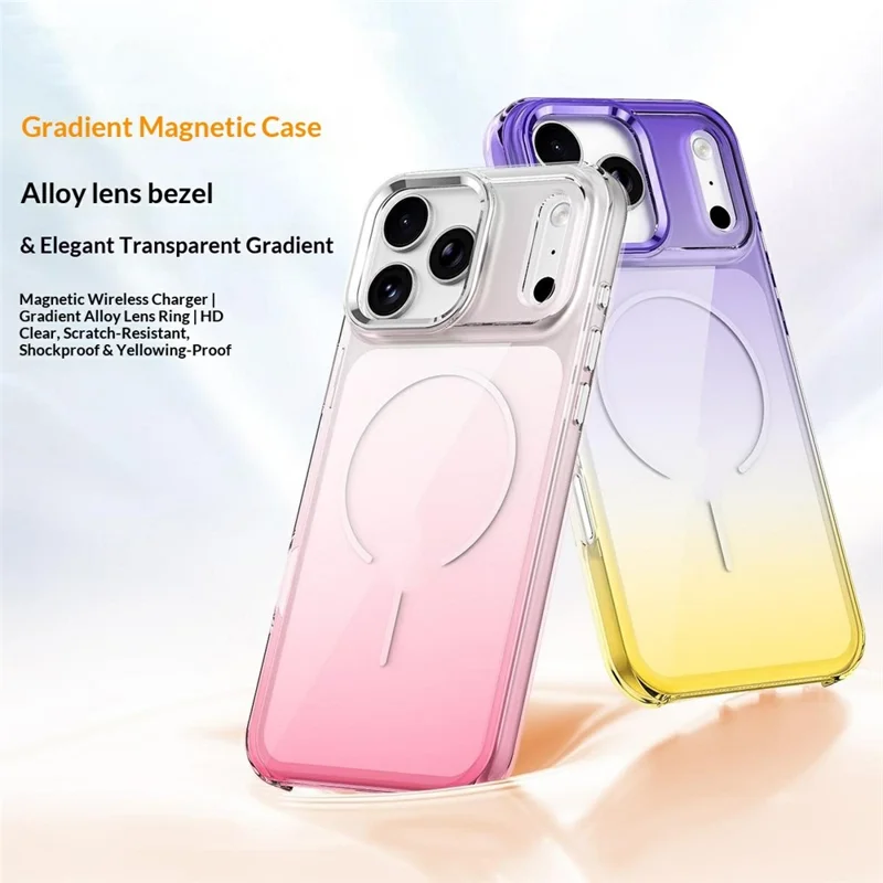 For iPhone 17 Pro Max Magnetic Case Gradient Color Hard PC Phone Back Cover - Pink
