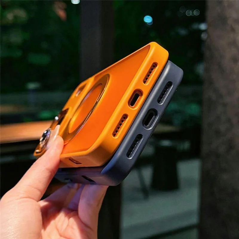 Für iPhone 17 Pro Max Hülle mit drehbarem Ständer PC + TPU stoßfest Rückseite kompatibel mit MagSafe - Orange