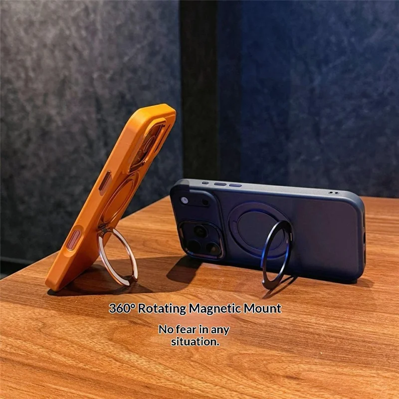 Für iPhone 17 Pro Max Hülle mit drehbarem Ständer PC + TPU stoßfest Rückseite kompatibel mit MagSafe - Orange