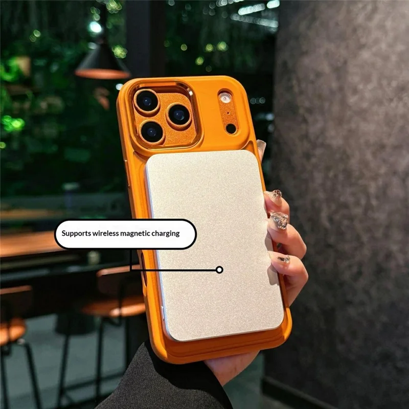 Für iPhone 17 Pro Max Hülle mit drehbarem Ständer PC + TPU stoßfest Rückseite kompatibel mit MagSafe - Orange