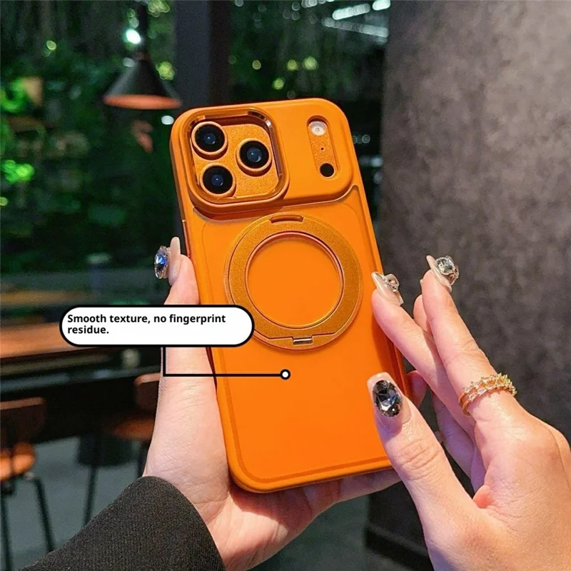 Für iPhone 17 Pro Max Hülle mit drehbarem Ständer PC + TPU stoßfest Rückseite kompatibel mit MagSafe - Orange