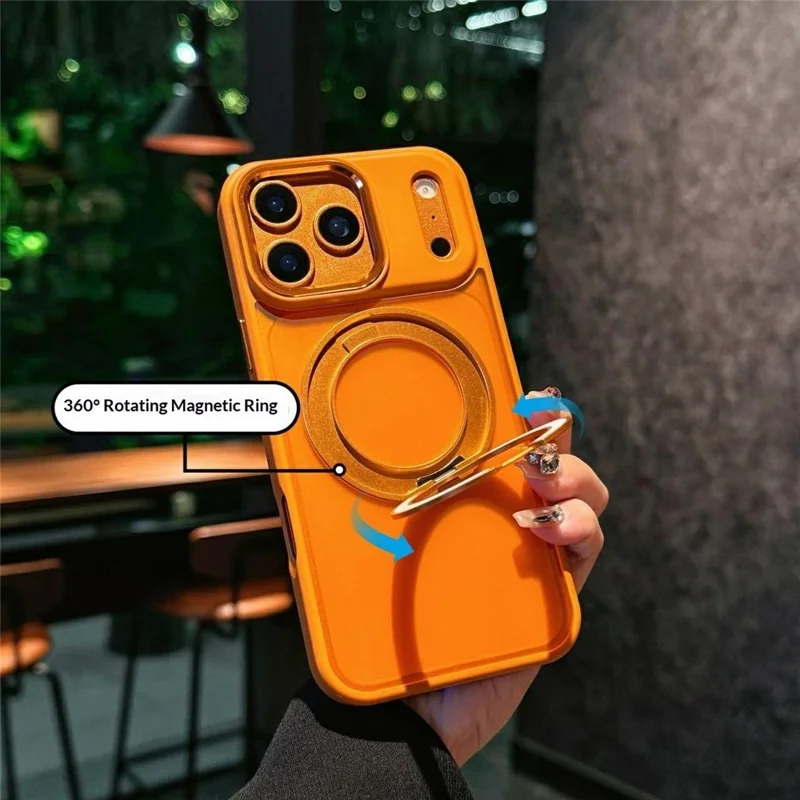 Für iPhone 17 Pro Max Hülle mit drehbarem Ständer PC + TPU stoßfest Rückseite kompatibel mit MagSafe - Orange