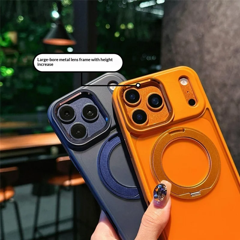 Für iPhone 17 Pro Max Hülle mit drehbarem Ständer PC + TPU stoßfest Rückseite kompatibel mit MagSafe - Orange