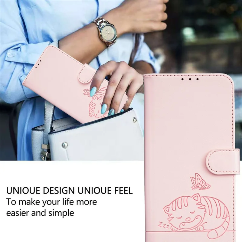 Coque pour iPhone 17 Pro Max avec portefeuille, blocage RFID, support, motif imprimé de chat, housse en cuir à rabat avec dragonne - Rose