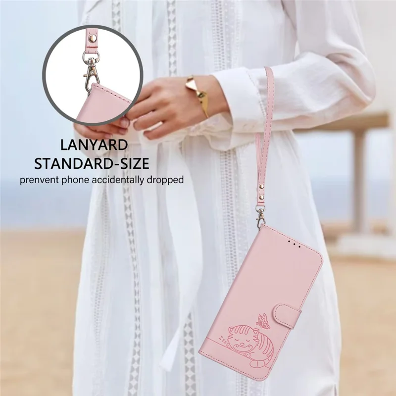Coque pour iPhone 17 Pro Max avec portefeuille, blocage RFID, support, motif imprimé de chat, housse en cuir à rabat avec dragonne - Rose