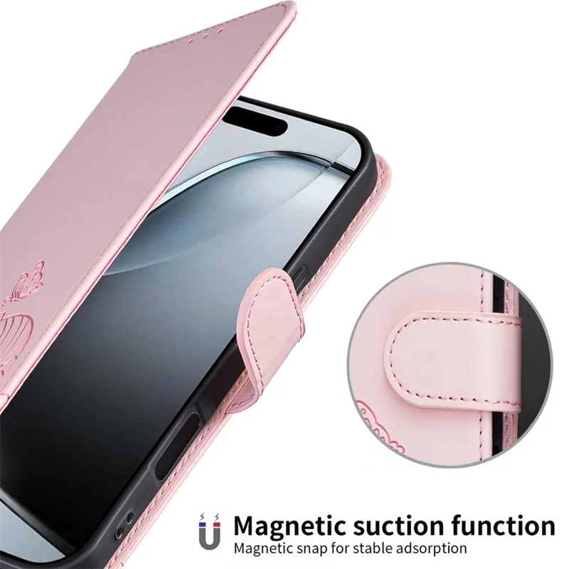 Coque pour iPhone 17 Pro Max avec portefeuille, blocage RFID, support, motif imprimé de chat, housse en cuir à rabat avec dragonne - Rose