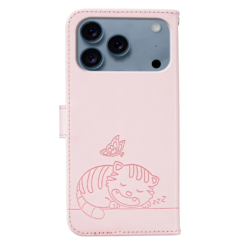 Coque pour iPhone 17 Pro Max avec portefeuille, blocage RFID, support, motif imprimé de chat, housse en cuir à rabat avec dragonne - Rose