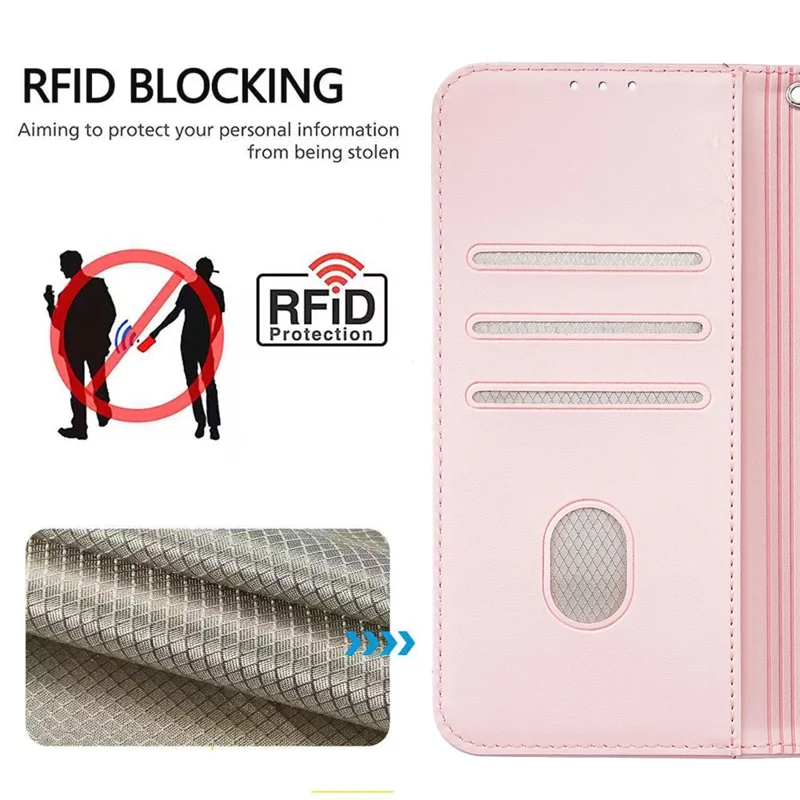 Coque pour iPhone 17 Pro Max avec portefeuille, blocage RFID, support, motif imprimé de chat, housse en cuir à rabat avec dragonne - Rose