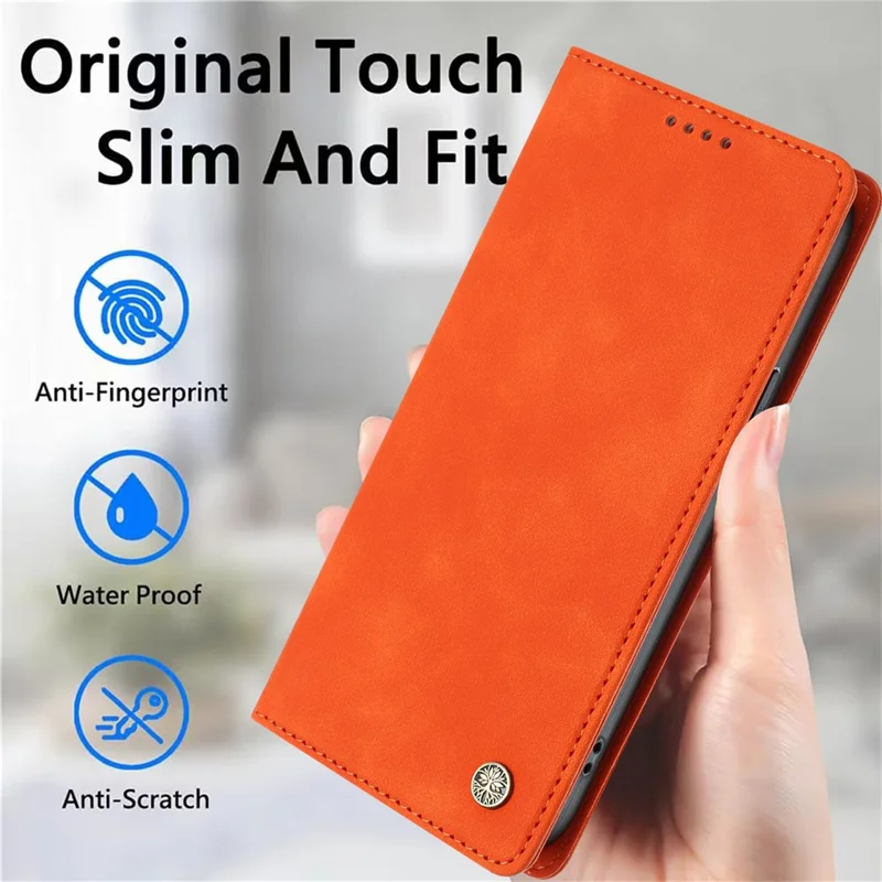 HX til iPhone 17 Pro Max Case RFID-blokerende wallet stående læderflip telefonbeskytning - Orange