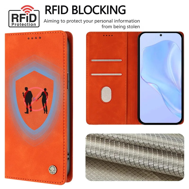 HX til iPhone 17 Pro Max Case RFID-blokerende wallet stående læderflip telefonbeskytning - Orange