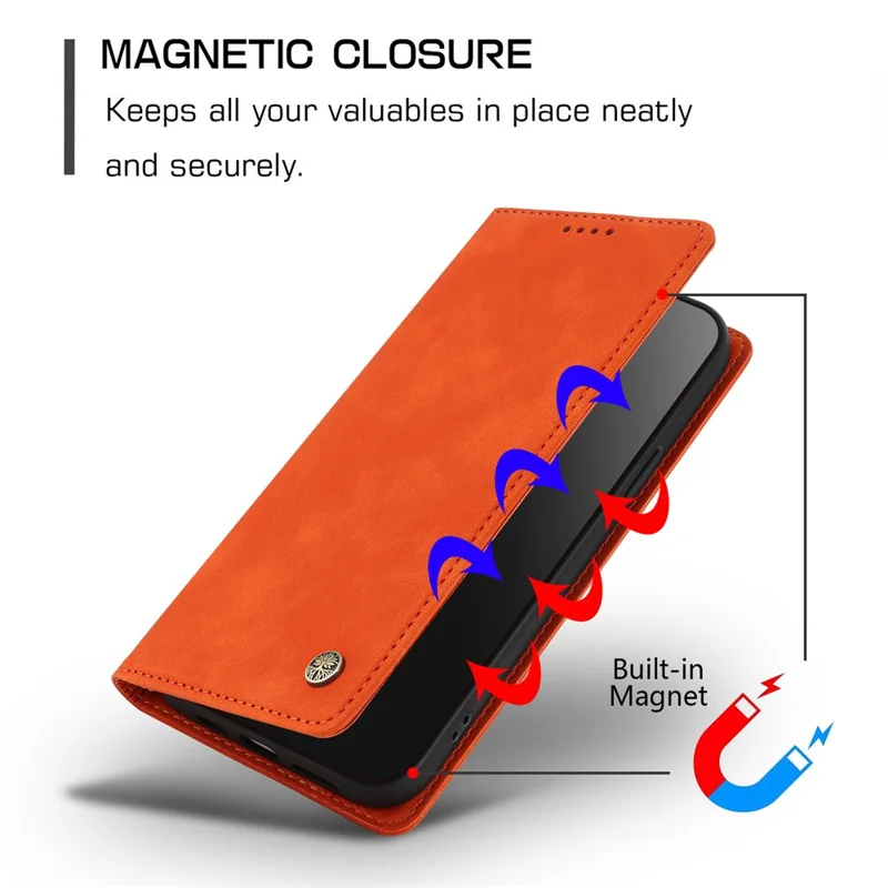 HX til iPhone 17 Pro Max Case RFID-blokerende wallet stående læderflip telefonbeskytning - Orange