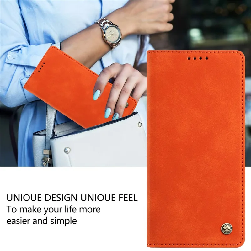 HX til iPhone 17 Pro Max Case RFID-blokerende wallet stående læderflip telefonbeskytning - Orange