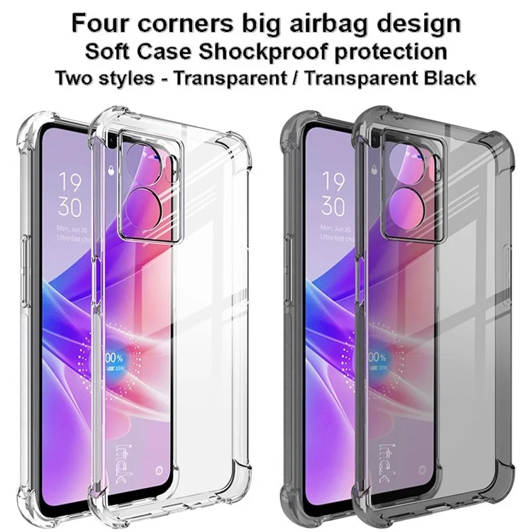 Imak Pour Oppo K10 5G / A77 5G / A57 (2022) 5G Soft TPU Clear Téléphone Case Four Couverture de Protection du Pare-chocs D'angle à L'épreuve Des Chocs - Noir Transparent