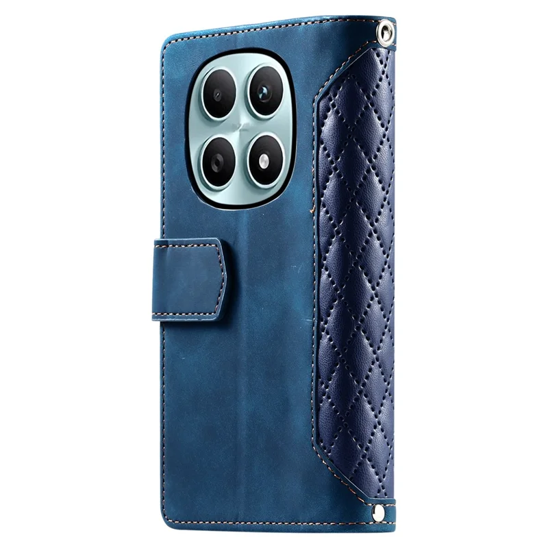 For Xiaomi Redmi Note 15 4G (Global) Wallet Case Rhombus Stitching Line PU Leather Phone Cover with Wrist Strap - Blue
