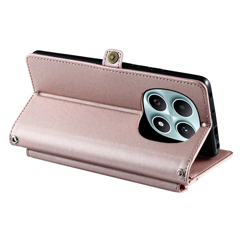 For Xiaomi Redmi Note 15 4G (Global) Leather Case with Wrist Strap Wallet Stand Phone Cover - Rose Gold