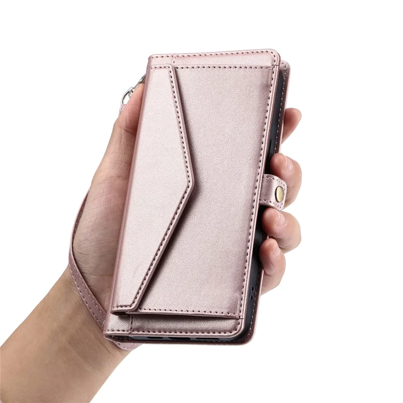 For Xiaomi Redmi Note 15 4G (Global) Leather Case with Wrist Strap Wallet Stand Phone Cover - Rose Gold