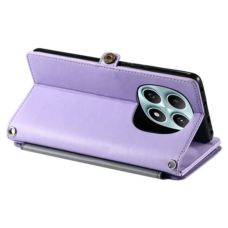 For Xiaomi Redmi Note 15 4G (Global) Case TPU + PU Leather Wallet Phone Cover with Wrist Strap - Purple