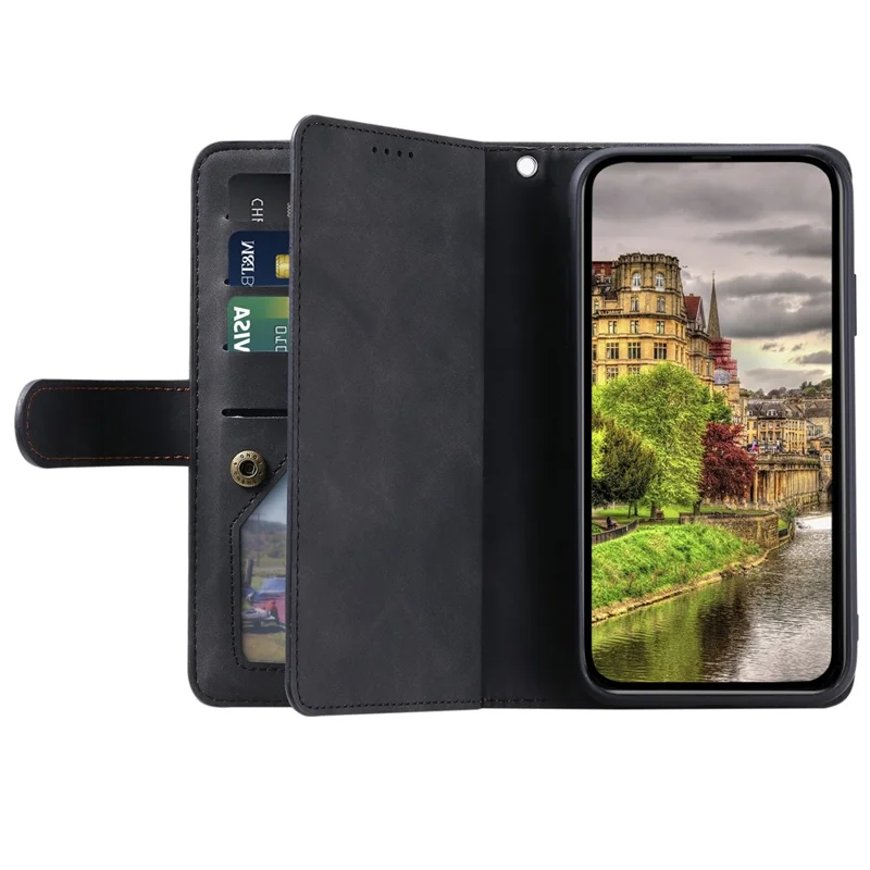 For Xiaomi Redmi Note 15 4G (Global) Case 9 Card Slots Zipper Wallet PU Leather Phone Cover with Wrist Strap - Black