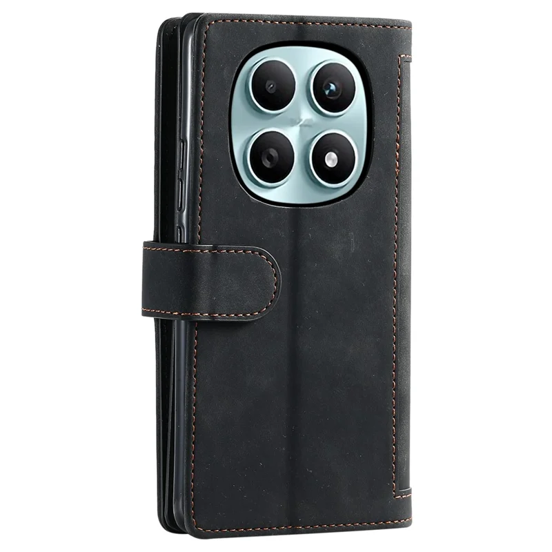 For Xiaomi Redmi Note 15 4G (Global) Case 9 Card Slots Zipper Wallet PU Leather Phone Cover with Wrist Strap - Black