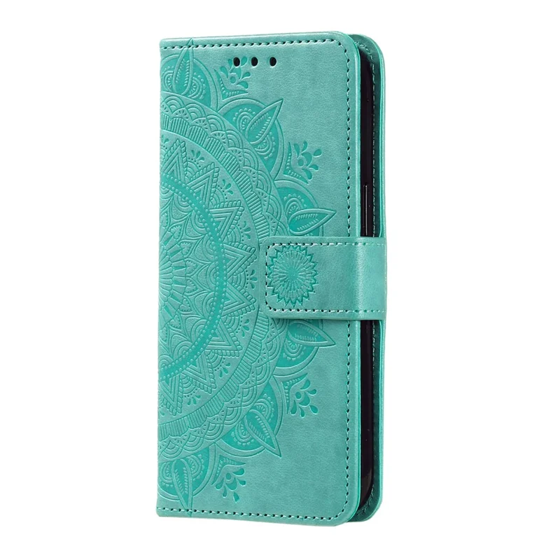 For Xiaomi Redmi Note 15 4G (Global) Stand Case Imprinted Totem PU Leather Wallet Phone Cover with Wrist Strap - Mint Green