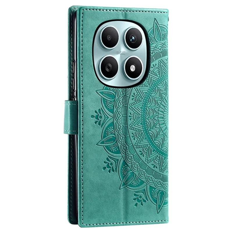 For Xiaomi Redmi Note 15 4G (Global) Stand Case Imprinted Totem PU Leather Wallet Phone Cover with Wrist Strap - Mint Green
