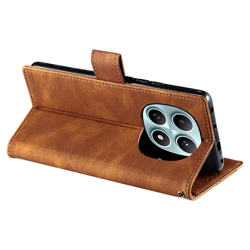 For Xiaomi Redmi Note 15 4G (Global) Leather Case Splicing Stitching Wallet Phone Cover with Wrist Strap - Brown