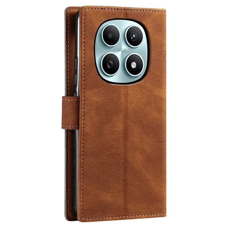For Xiaomi Redmi Note 15 4G (Global) Leather Case Splicing Stitching Wallet Phone Cover with Wrist Strap - Brown