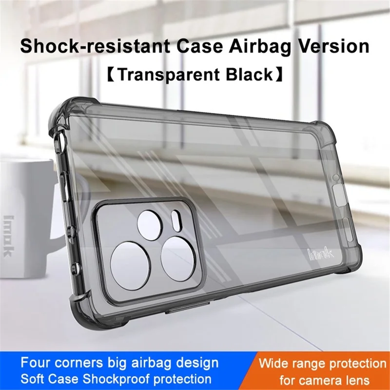IMAK voor Xiaomi Redmi Note 12 Pro 5G vierhoekige airbag stootvaste telefoonhoes zachte TPU cover - transparant zwart